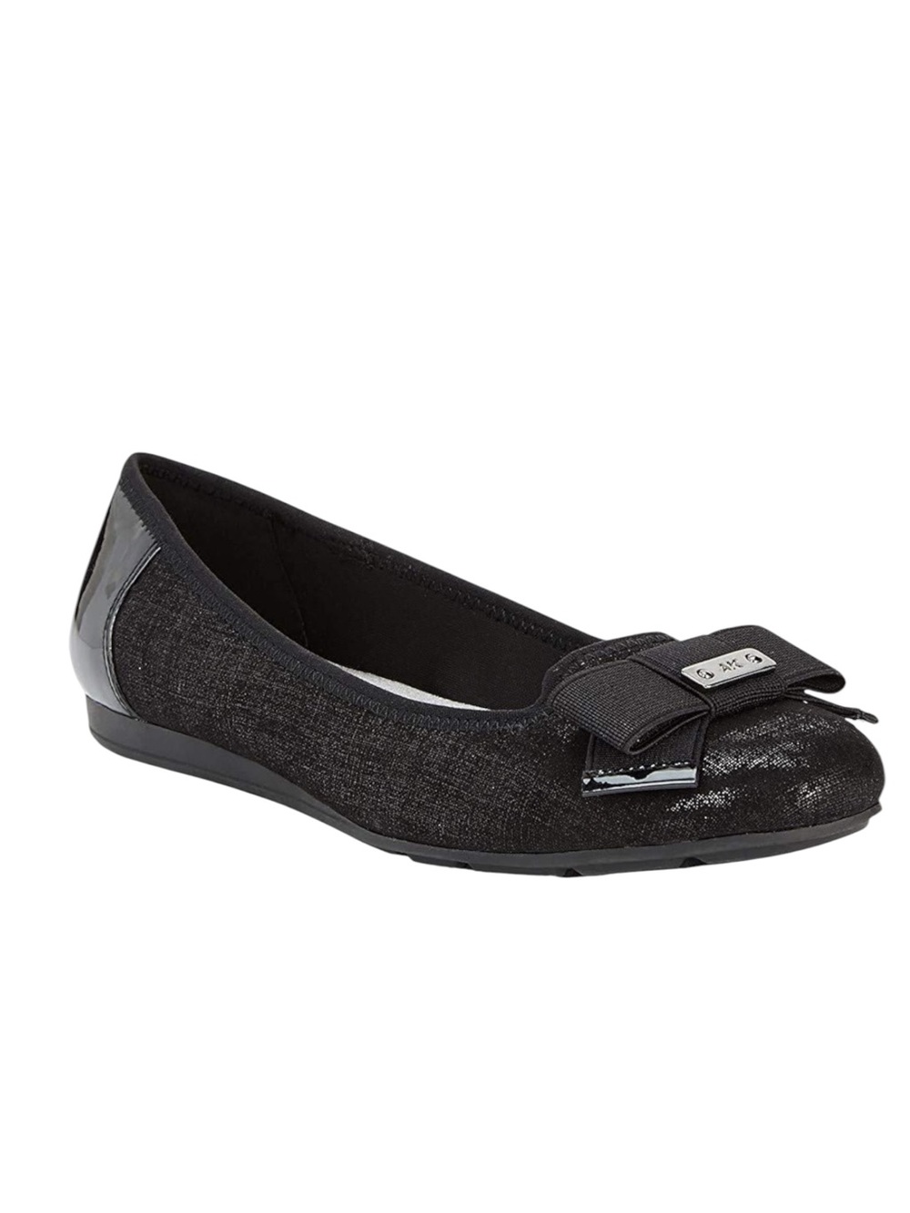 Anne Klein Alivia 2 Fabric Closed Toe Ballet Flats Black Bow 1/2” Heel